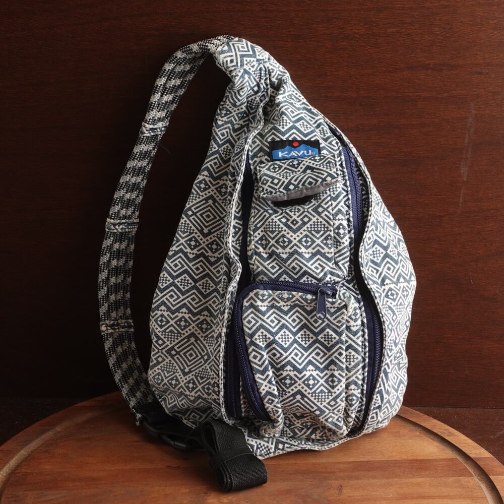 Kavu Rope Sling Bag Crossbody‎ Backpack Blue White Geometric Outdoor Casual